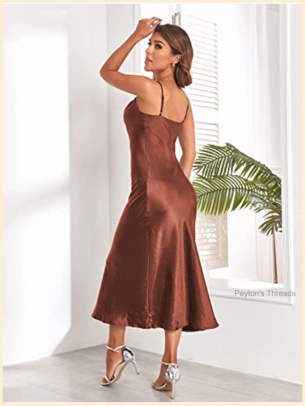 Satin Midi Slip Dress Cowl Neck Backless Spaghetti Strap Party - Picture 5 of 6